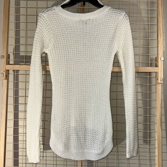 Love by Chesley White Sweater Women’s M Medium Open Knit Long Sleeve High Low - Picture 3 of 15